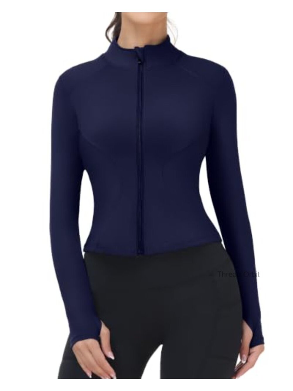 Women's Full Zip Athletic Jacket Waist Length with Thumb Holes Running Top